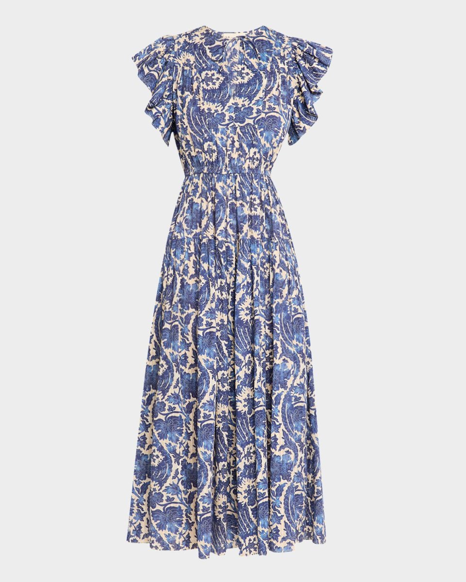 Kairi Flutter-Sleeve Midi Dress
